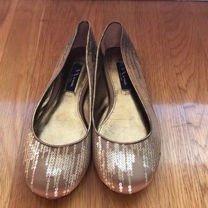 Nina satin golden sequins flats.
